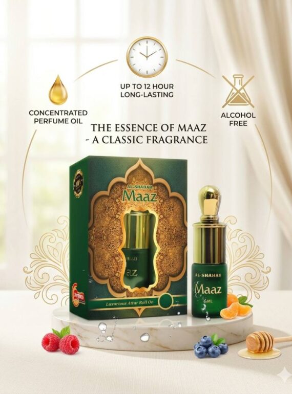 Experience a fresh and elegant fragrance with AL-SHAHAB Maaz Attar, specially designed for those who enjoy a soft and fruity fragrance profile. The scent opens with juicy fruity notes, blends into smooth aromatic accords, and settles into gentle musky undertones that create a light and pleasant aroma. Its concentrated alcohol-free perfume oil formula provides long-lasting freshness with just a small application. The compact roll-on bottle allows easy and precise use anytime, making it ideal for office wear, daily use, travel, and casual occasions. 🍓 Fragrance Profile Soft Fruity Aroma Smooth & Fresh Fragrance Light Elegant Notes Long Lasting Freshness 🌟 Fragrance Notes Top Notes: Juicy Fruits & Fresh Opening Heart Notes: Soft Aromatic & Smooth Accords Base Notes: Gentle Musk & Warm Undertones