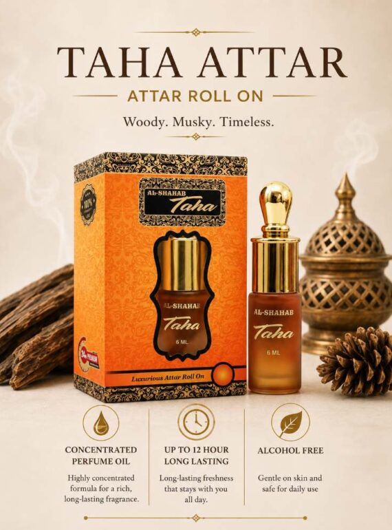 AL-SHAHAB Taha Attar 6ml | Light Woody Alcohol-Free Attar Perfume Oil | Long Lasting Roll On Fragrance for Men & Women