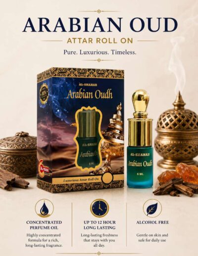 AL-SHAHAB Arabian Oudh Attar 6ml | Sweet Amber Oudy Alcohol-Free Attar Perfume Oil | Long Lasting Roll On Fragrance for Men & Women