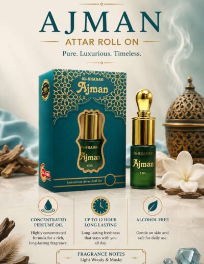 AL-SHAHAB Ajman Attar 6ml | Light Woody Musky Alcohol-Free Attar Perfume Oil | Long Lasting Roll On Fragrance for Men & Women