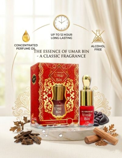 Enjoy a bold and smooth fragrance with AL-SHAHAB Umar Bin Attar, specially designed for those who prefer a musky and woody fragrance profile. The scent opens with soft musky freshness, blends into warm woody accords, and settles into deep elegant undertones that create a balanced and long-lasting aroma. Its concentrated alcohol-free perfume oil formula provides noticeable fragrance with just a small application. The compact roll-on bottle allows easy and precise use anytime, making it ideal for daily wear, office use, gatherings, and traditional occasions. 🌿 Fragrance Profile Musky Woody Aroma Warm & Elegant Fragrance Smooth Oriental Notes Long Lasting Freshness 🌟 Fragrance Notes Top Notes: Fresh Musk & Clean Opening Heart Notes: Warm Woody & Aromatic Accords Base Notes: Gentle Amber & Deep Musky Undertones