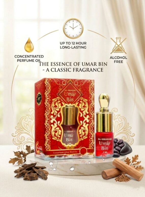 Enjoy a bold and smooth fragrance with AL-SHAHAB Umar Bin Attar, specially designed for those who prefer a musky and woody fragrance profile. The scent opens with soft musky freshness, blends into warm woody accords, and settles into deep elegant undertones that create a balanced and long-lasting aroma. Its concentrated alcohol-free perfume oil formula provides noticeable fragrance with just a small application. The compact roll-on bottle allows easy and precise use anytime, making it ideal for daily wear, office use, gatherings, and traditional occasions. 🌿 Fragrance Profile Musky Woody Aroma Warm & Elegant Fragrance Smooth Oriental Notes Long Lasting Freshness 🌟 Fragrance Notes Top Notes: Fresh Musk & Clean Opening Heart Notes: Warm Woody & Aromatic Accords Base Notes: Gentle Amber & Deep Musky Undertones