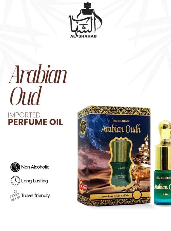 Discover the essence of traditional Arabic fragrance with AL-SHAHAB Arabian Oudh Attar, specially crafted for those who love a sweet, amber, and oudy fragrance profile. The fragrance opens with smooth sweet notes, blends into warm amber accords, and settles into deep oud undertones that create a rich and luxurious aroma. Its concentrated alcohol-free perfume oil formula provides long-lasting freshness with just a small application. The roll-on bottle allows easy and precise use anytime, making it ideal for daily wear, gatherings, prayers, and special occasions. 🌟 Fragrance Profile Sweet Oriental Aroma Warm Amber Notes Deep Oudy Touch Rich & Long Lasting Fragrance 🌿 Fragrance Notes Top Notes: Sweet & Warm Opening Heart Notes: Rich Amber & Oriental Accords Base Notes: Deep Oud, Musk & Woody Undertones